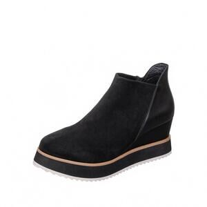 NEW ANTELOPE women's elastic side panel suede wedge ankle booties in black